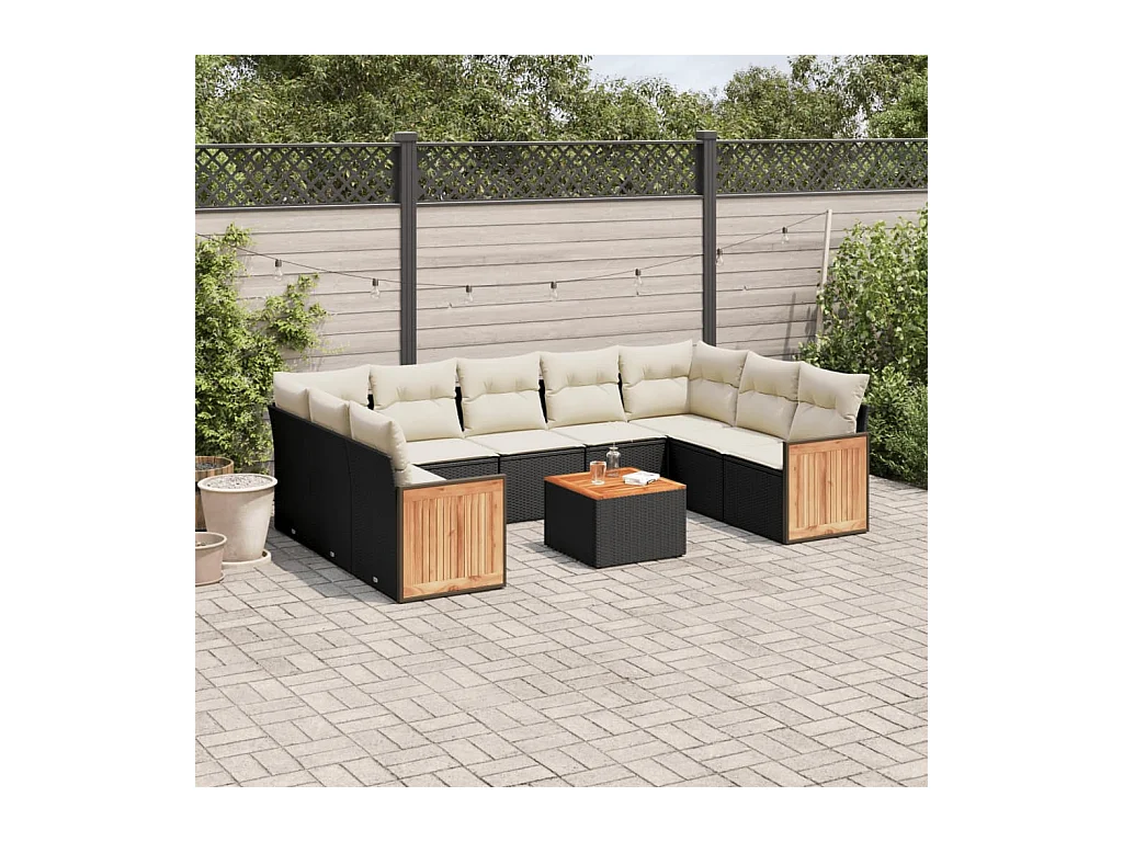 Set Divani da Giardino 10pz con Cuscini in Polyrattan Nero