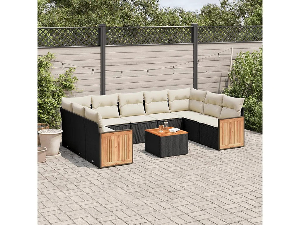 Set Divani da Giardino 10pz con Cuscini in Polyrattan Nero