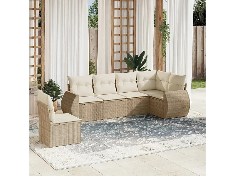 6-tlg. Garten-Sofagarnitur mit Kissen Beige Poly Rattan
