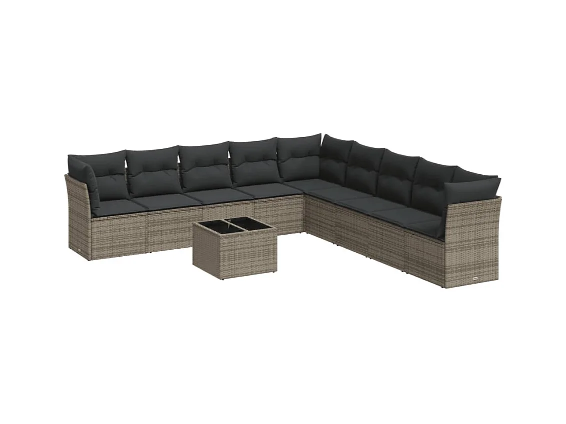 Salon de jardin avec coussins 10 pcs gris résine tressée