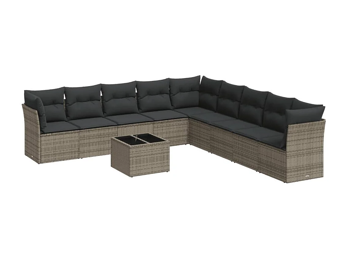 Salon de jardin avec coussins 10 pcs gris résine tressée