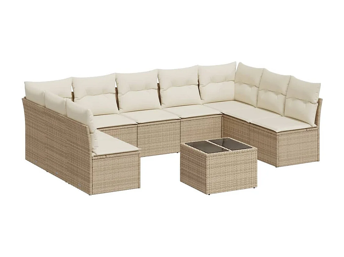 Salon de jardin avec coussins 10 pcs beige résine tressée