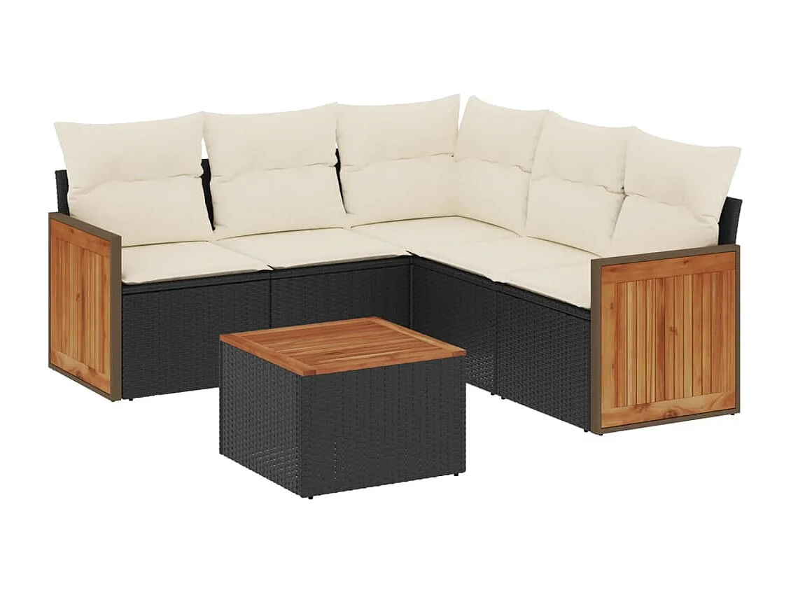 Set Divano da Giardino 6 pz con Cuscini Nero in Polyrattan