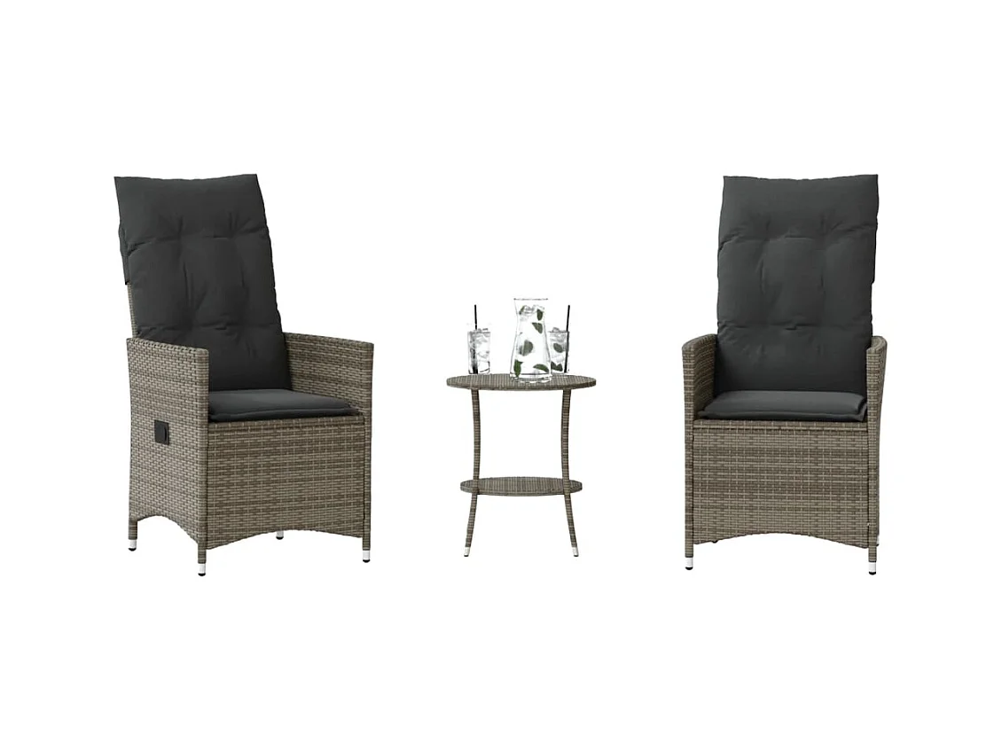 Set da Bistrò 3 pz con Cuscini Grigio in Polyrattan