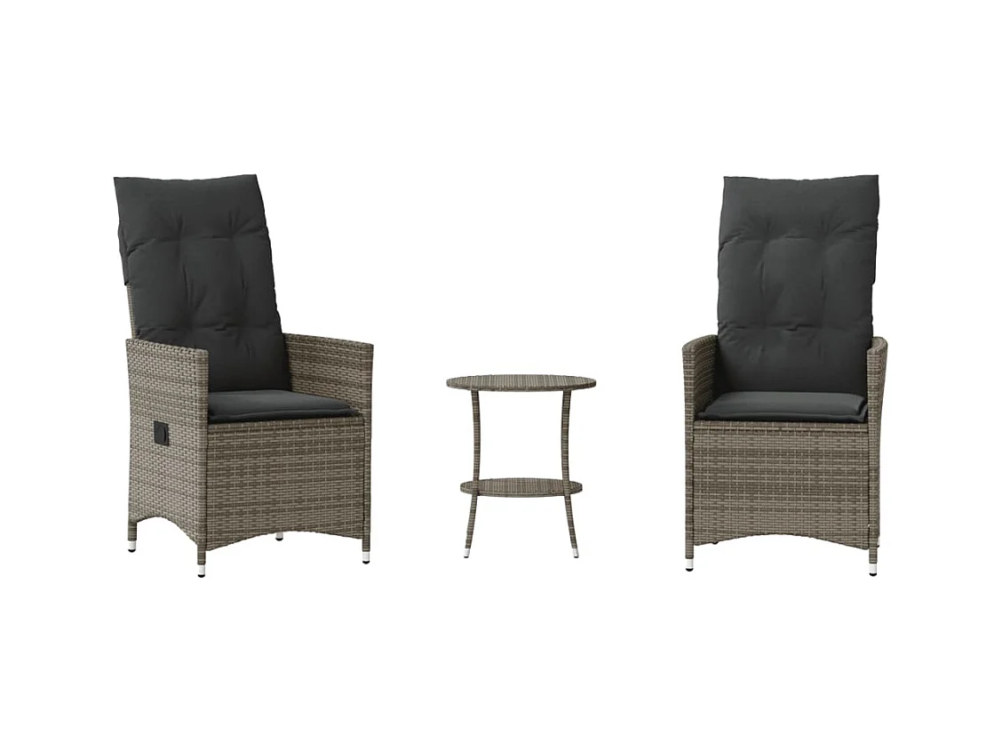 Ensemble de bistro 3 pcs avec coussins gris résine tressée