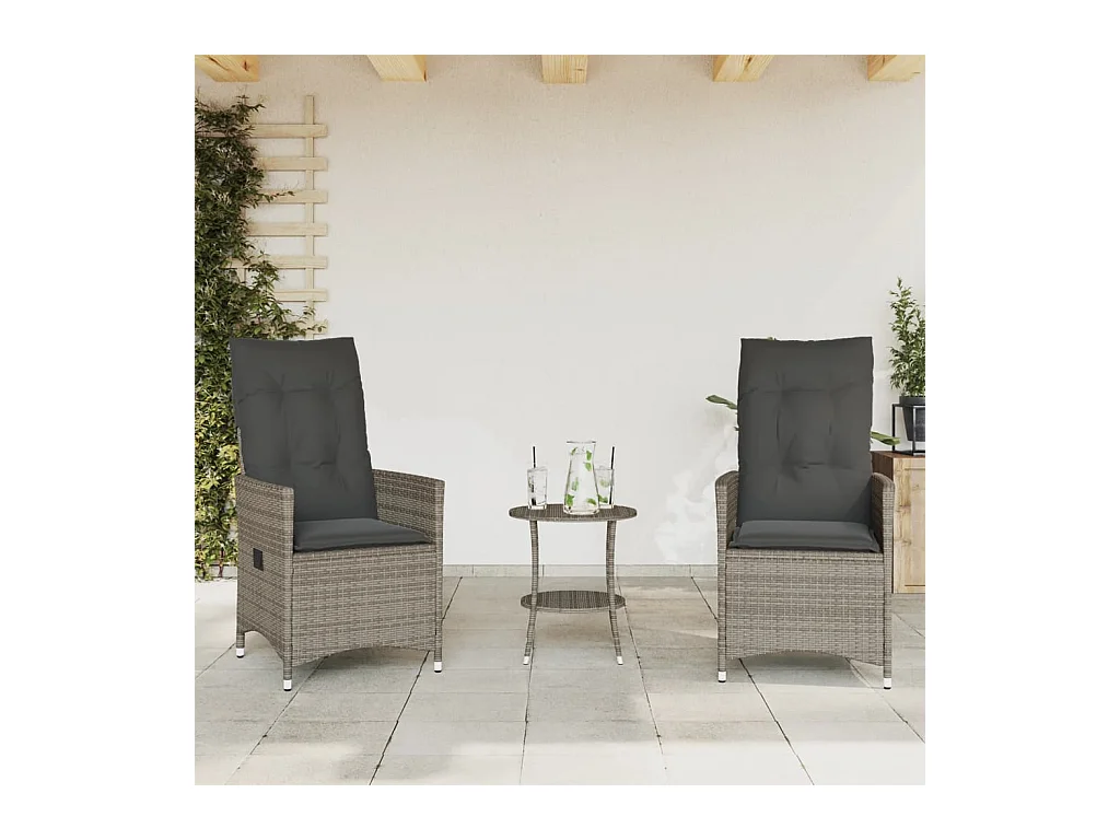 Ensemble de bistro 3 pcs avec coussins gris résine tressée