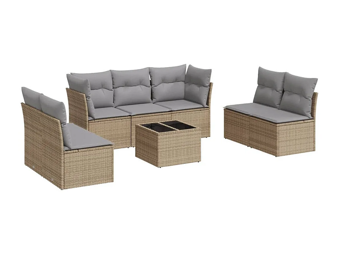 Salon de jardin avec coussins 8 pcs beige résine tressée