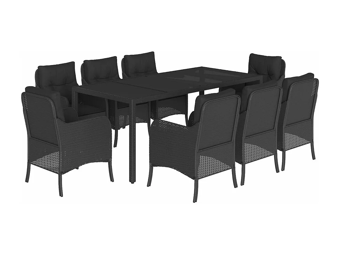 9-tlg. Garten-Essgruppe mit Kissen Schwarz Poly Rattan