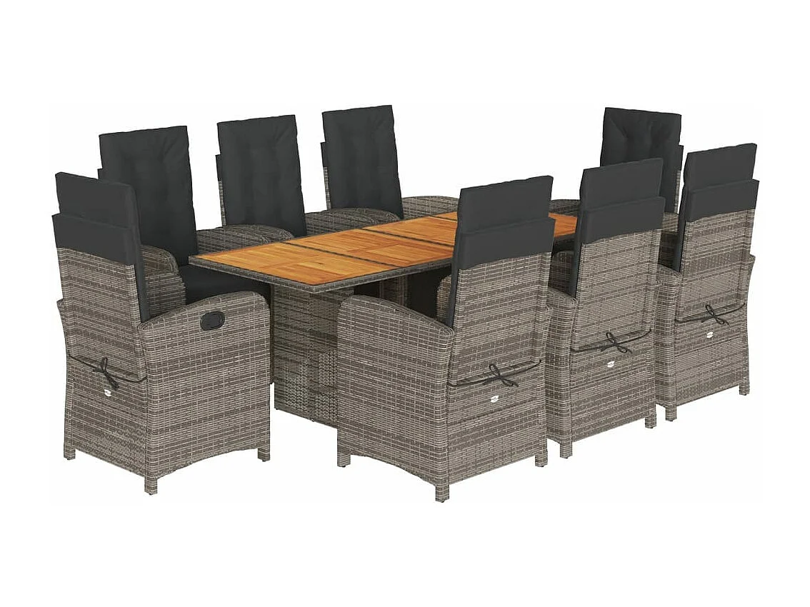 Ensemble à manger de jardin 9 pcs coussins gris résine tressée