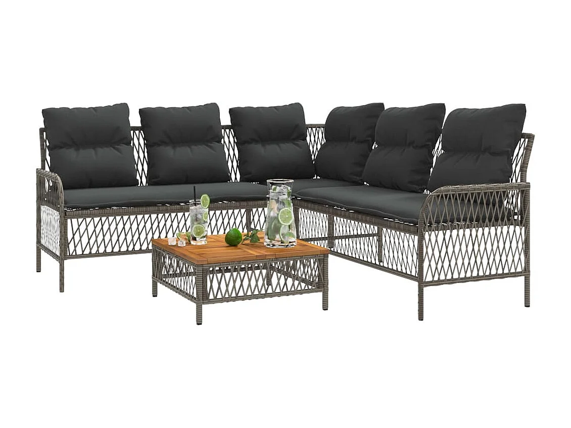 Salon de jardin 2 pcs avec coussins Gris Résine tressée