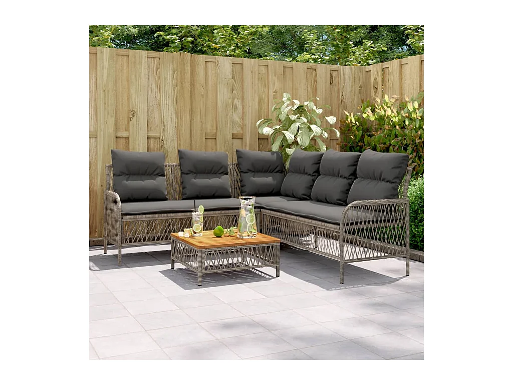 Salon de jardin 2 pcs avec coussins Gris Résine tressée