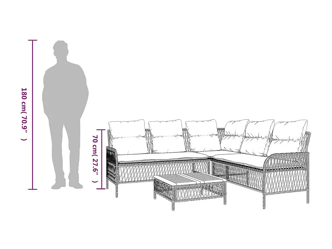 2-delige Loungeset met kussens poly rattan grijs