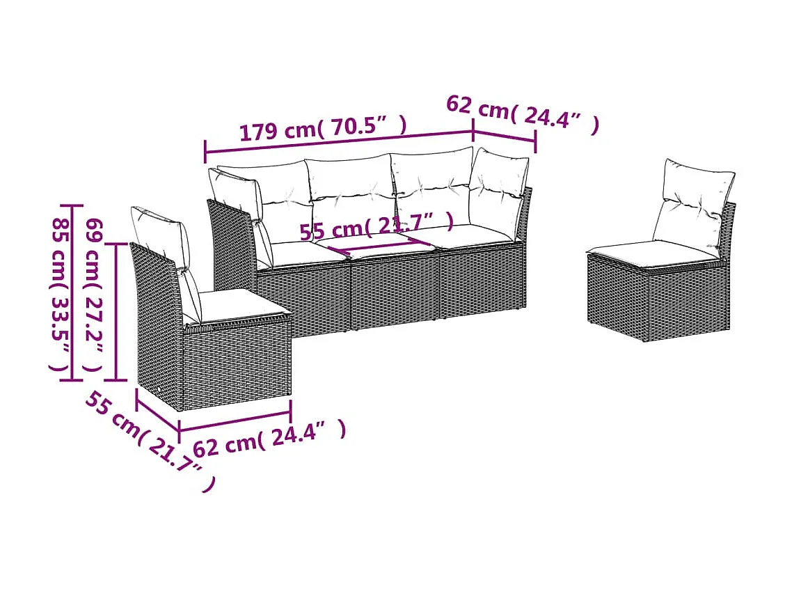 Salon de jardin avec coussins 5 pcs beige résine tressée