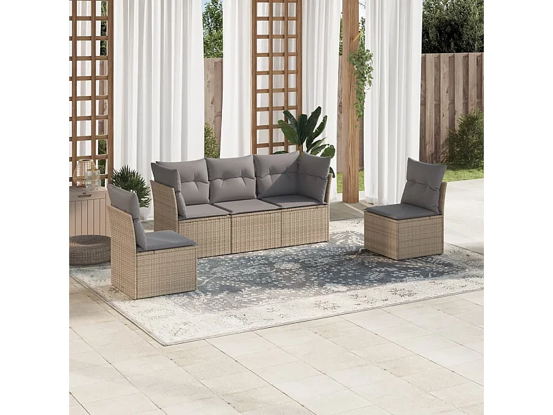 Salon de jardin avec coussins 5 pcs beige résine tressée