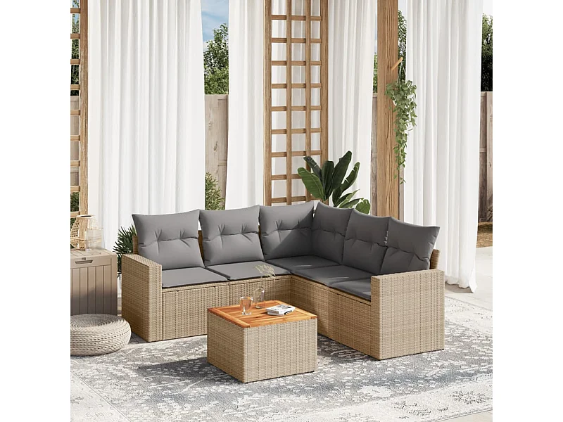Salon de jardin avec coussins 6pcs mélange beige résine tressée