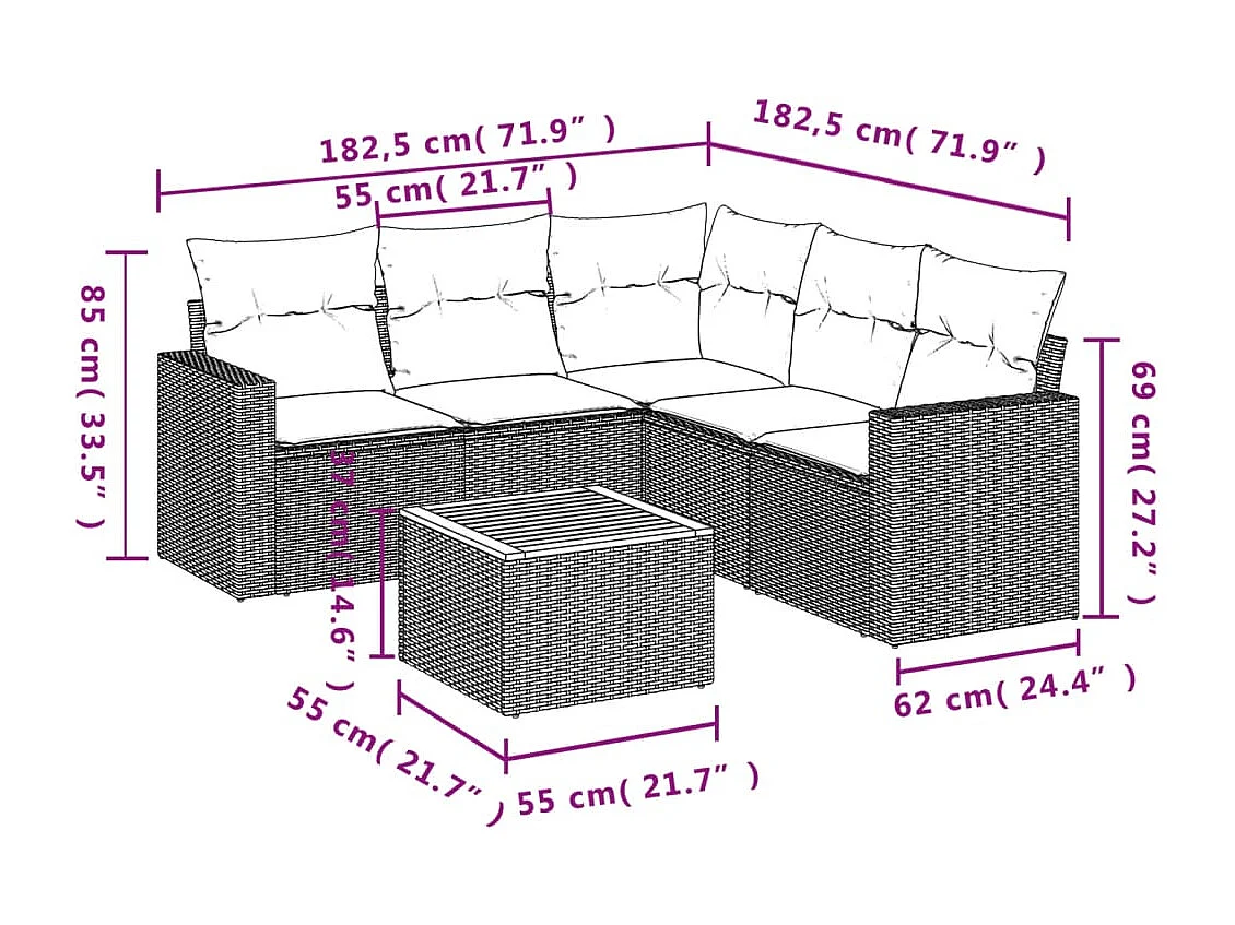 Set Divano da Giardino 6 pz con Cuscini Beige Misto Polyrattan