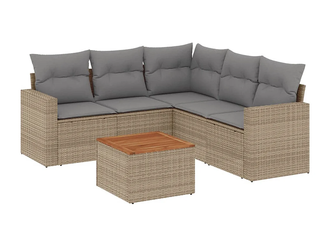 Salon de jardin avec coussins 6pcs mélange beige résine tressée
