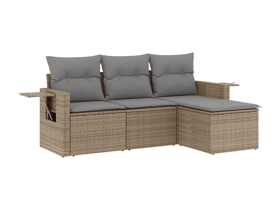 Salon de jardin avec coussins 4 pcs beige résine tressée