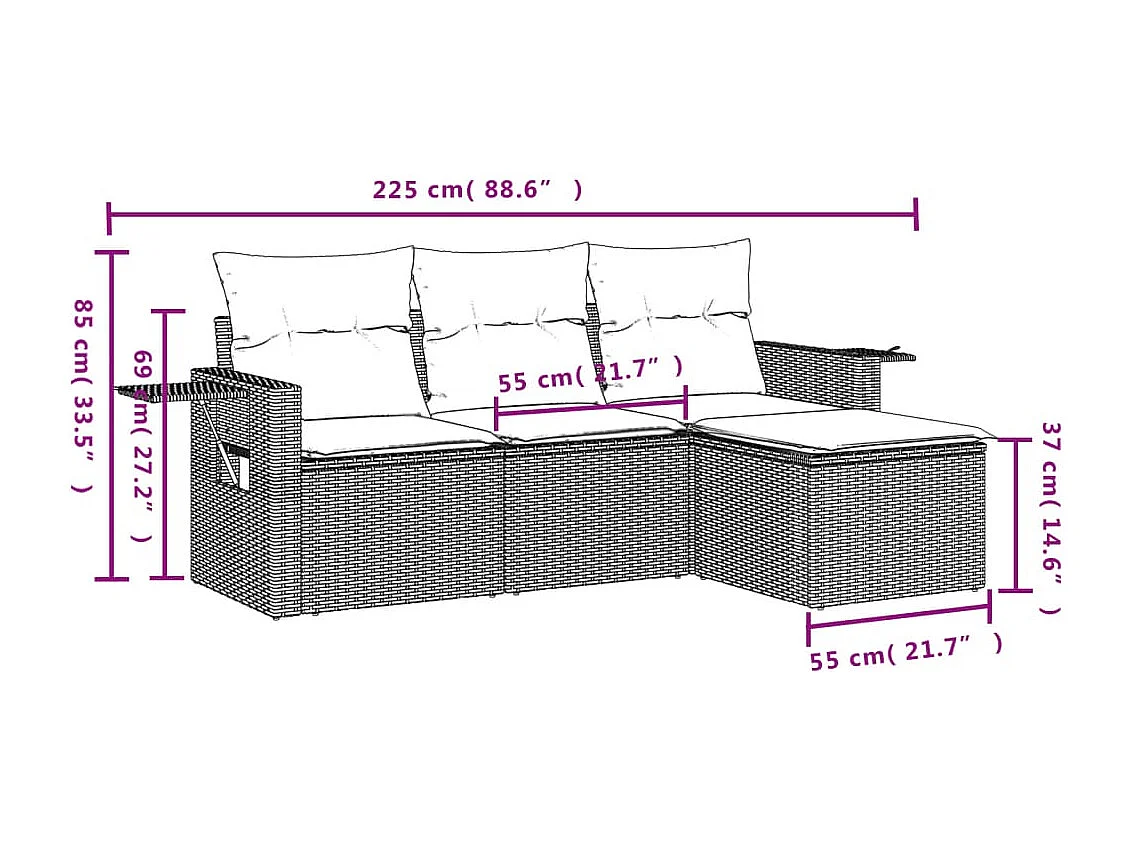 Salon de jardin avec coussins 4 pcs beige résine tressée
