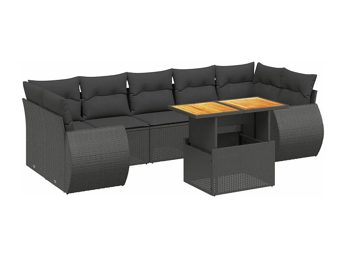 8 pcs conjunto sofás de jardim com almofadões vime PE preto