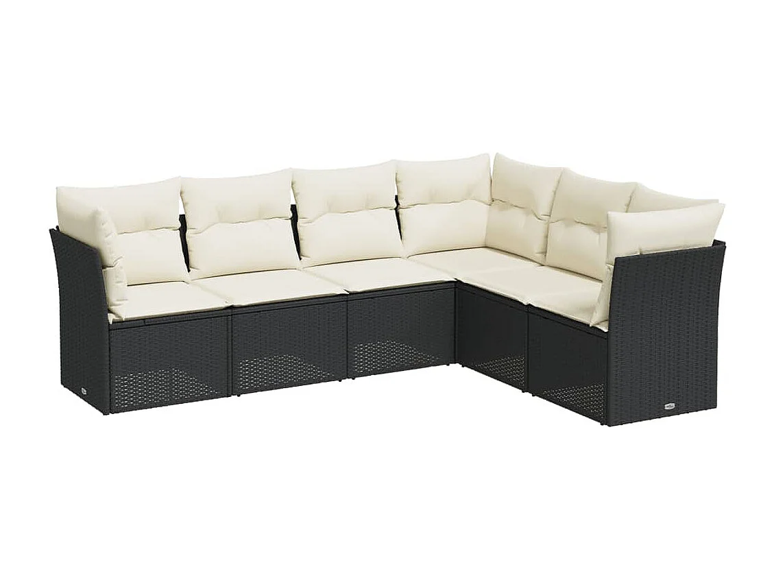 6-delige Loungeset met kussens poly rattan zwart