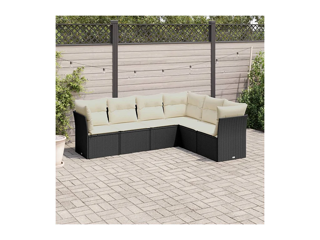 Salon de jardin 6 pcs avec coussins noir résine tressée
