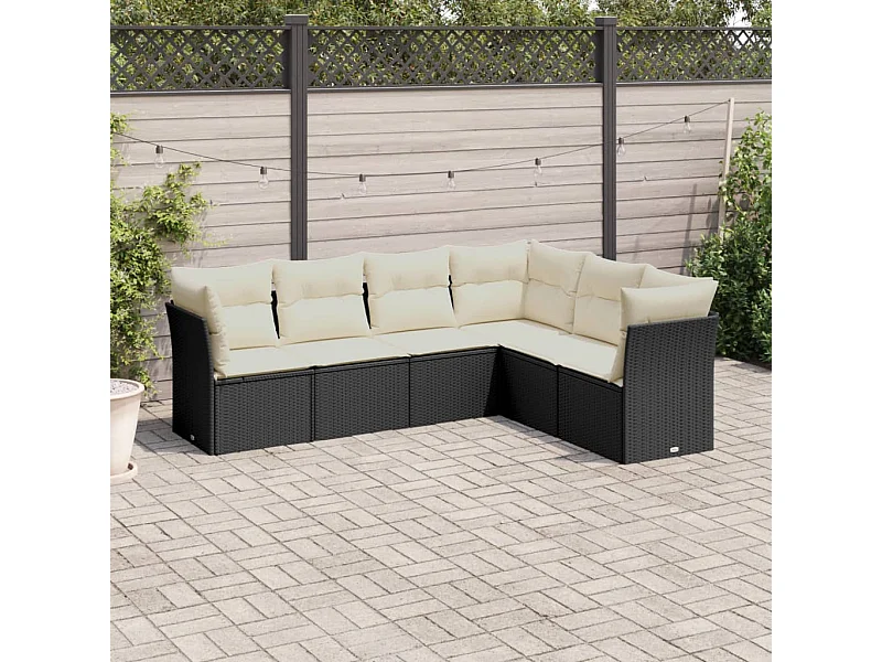 Salon de jardin 6 pcs avec coussins noir résine tressée