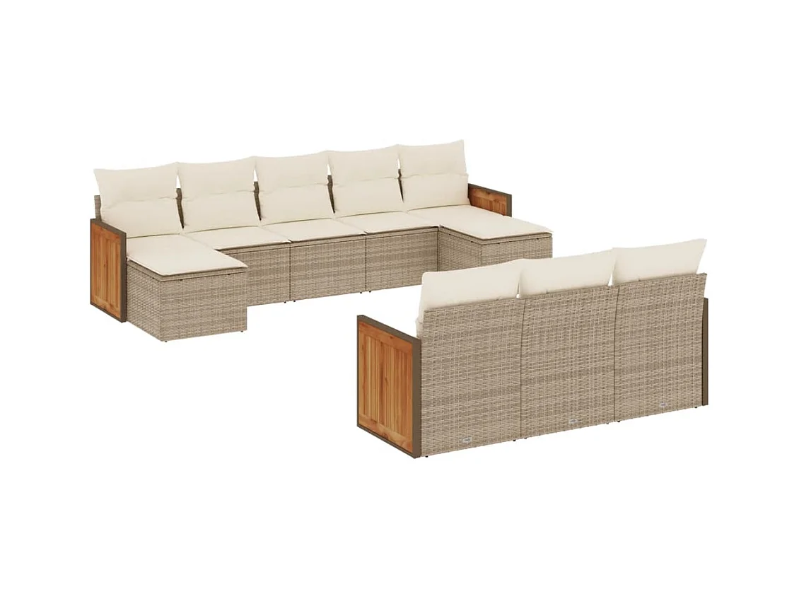 Set Divano da Giardino 10 pz con Cuscini Beige in Polyrattan