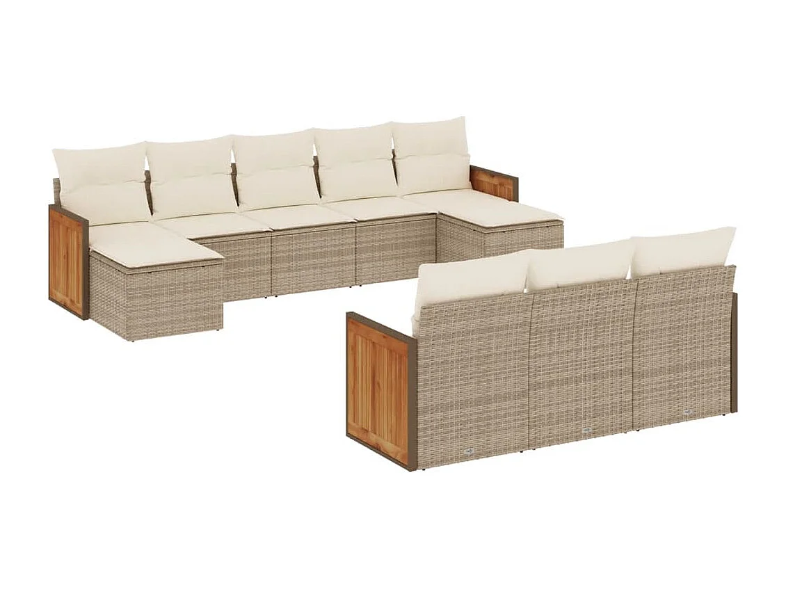 10-delige Loungeset met kussens poly rattan beige