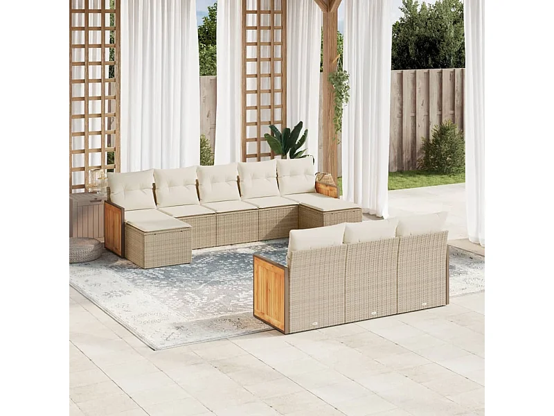 10-delige Loungeset met kussens poly rattan beige