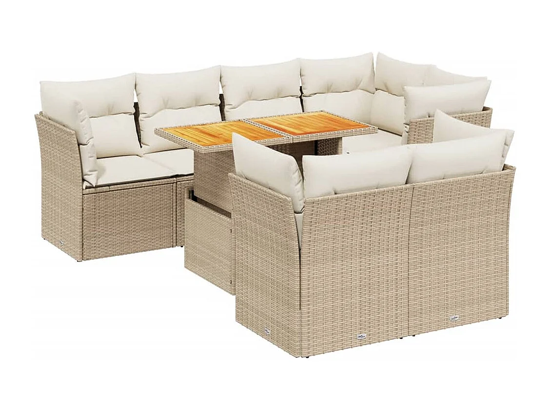 Set Divano da Giardino 8 pz con Cuscini Beige in Polyrattan