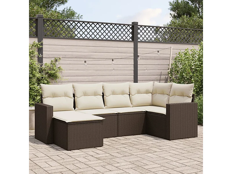 Set Divano da Giardino 6 pz con Cuscini Marrone in Polyrattan