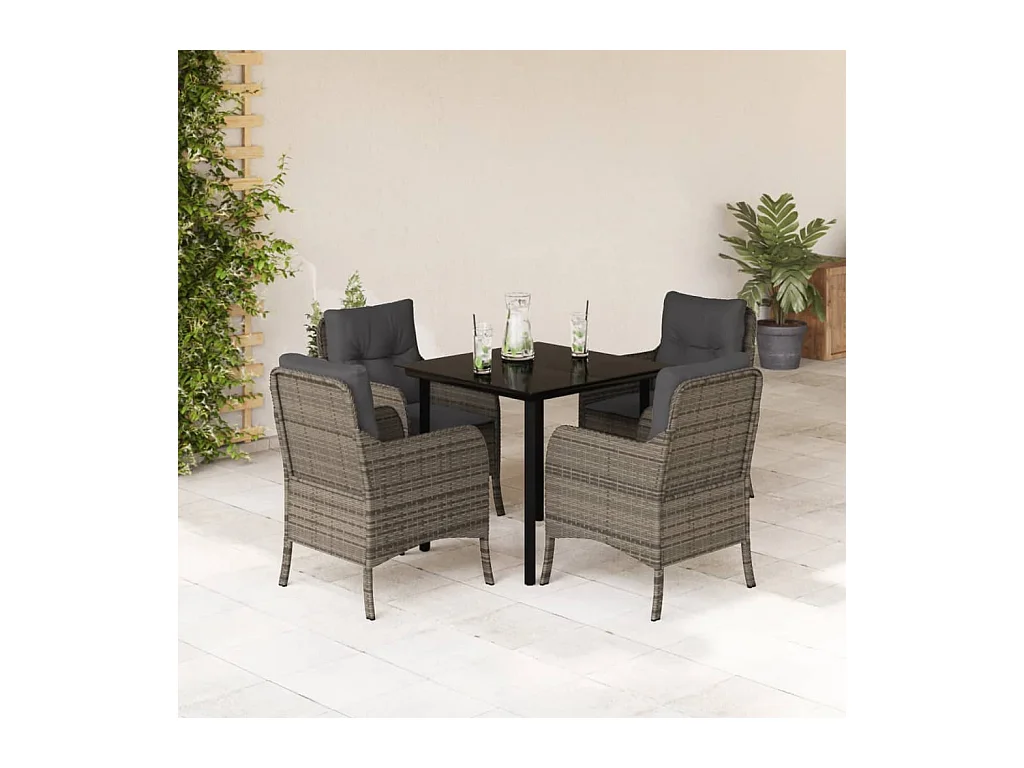 Ensemble à manger de jardin 5 pcs coussins gris résine tressée
