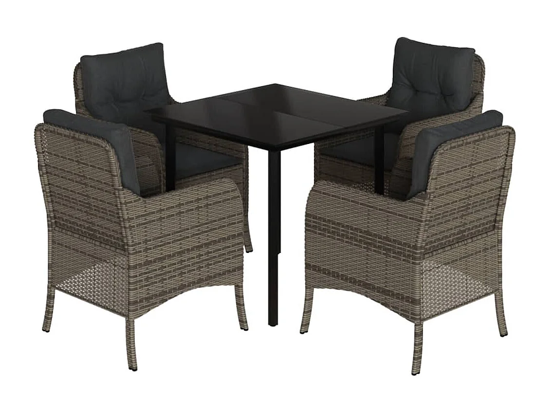 5 pcs conjunto de jantar p/ jardim c/ almofadões vime PE cinza