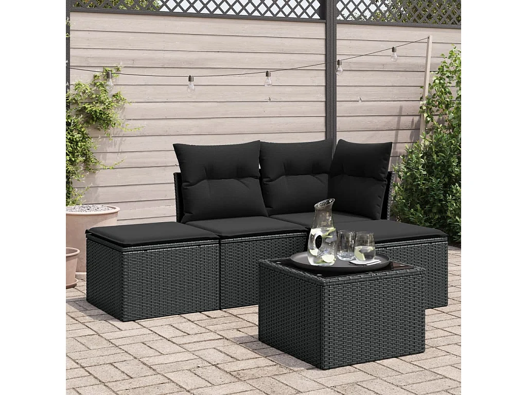 Set Divani da Giardino 5 pz con Cuscini in Polyrattan Nero