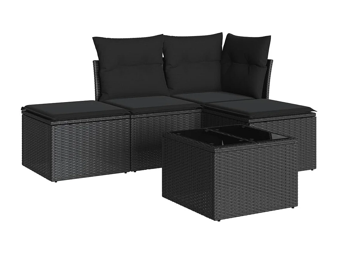 Set Divani da Giardino 5 pz con Cuscini in Polyrattan Nero