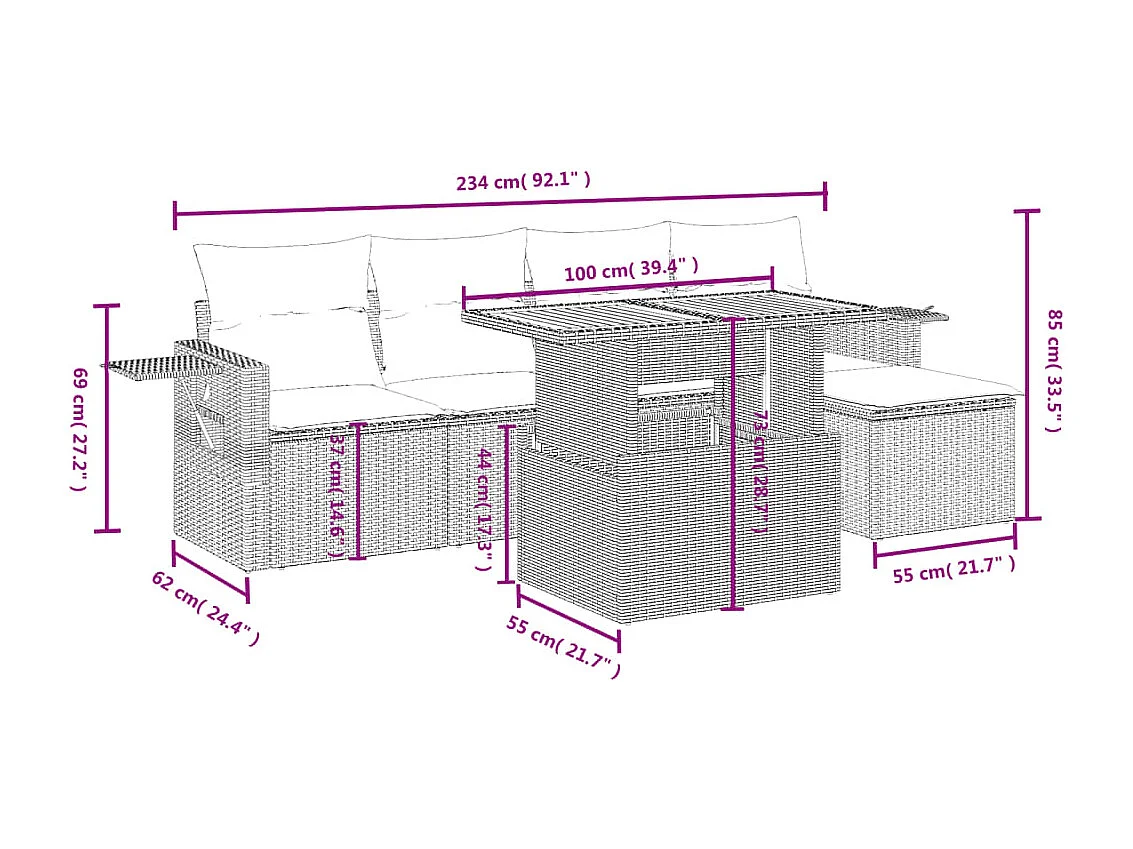 Set Divano da Giardino 6 pz con Cuscini Grigio in Polyrattan