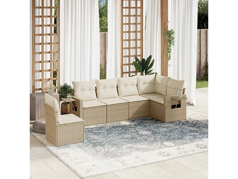 Salon de jardin avec coussins 6 pcs beige résine tressée