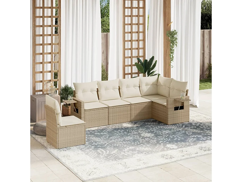 Set Divano da Giardino 6 pz con Cuscini Beige in Polyrattan