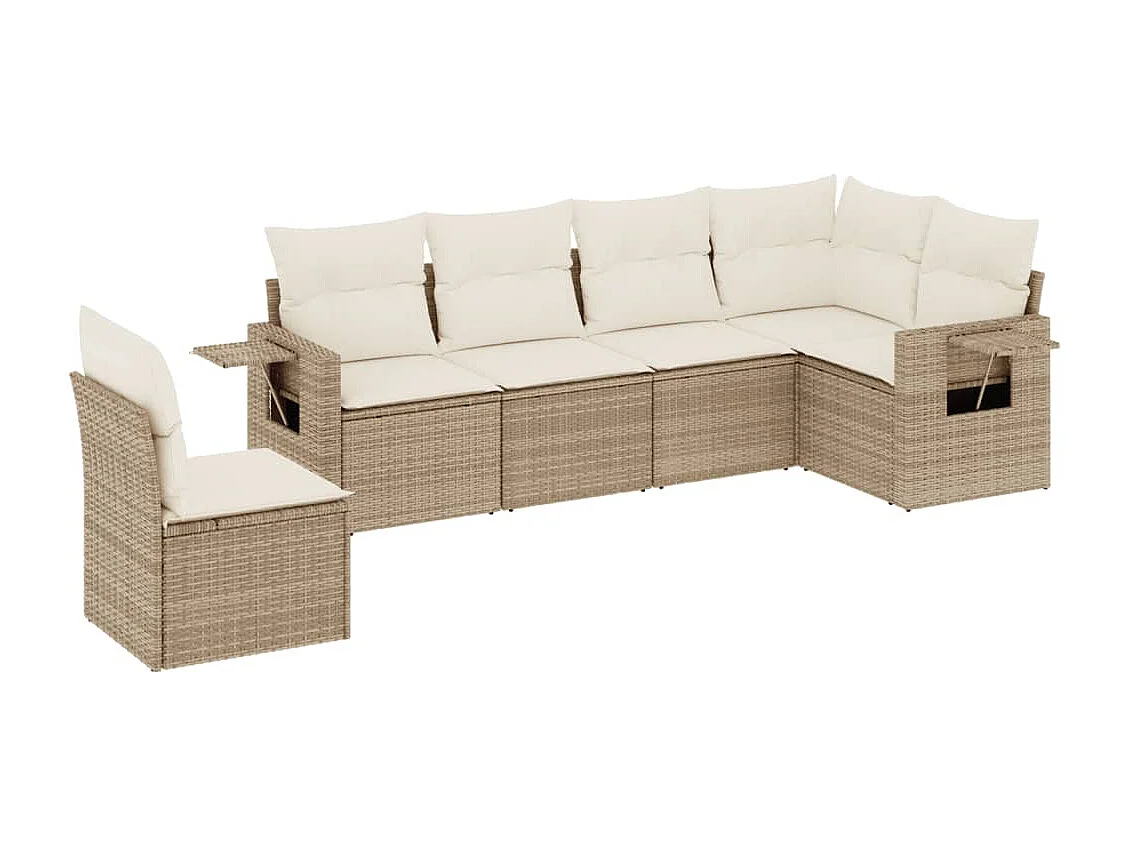 Set Divano da Giardino 6 pz con Cuscini Beige in Polyrattan