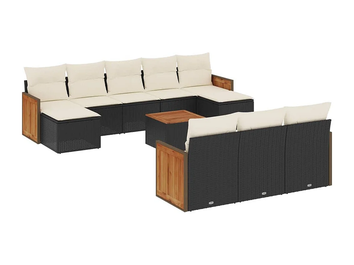 Set Divani da Giardino 11 pz con Cuscini in Polyrattan Nero