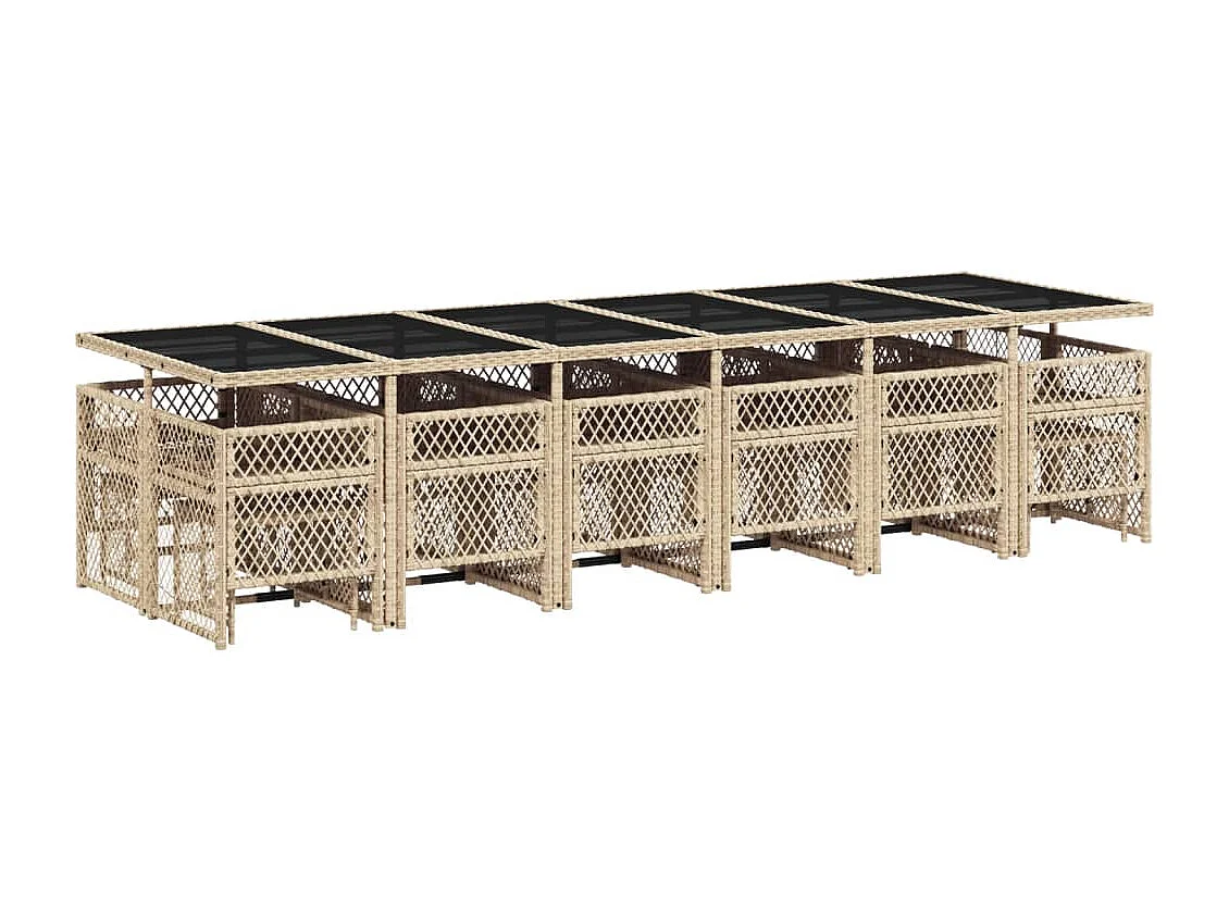 Ensemble à manger de jardin et coussins 17 pcs beige