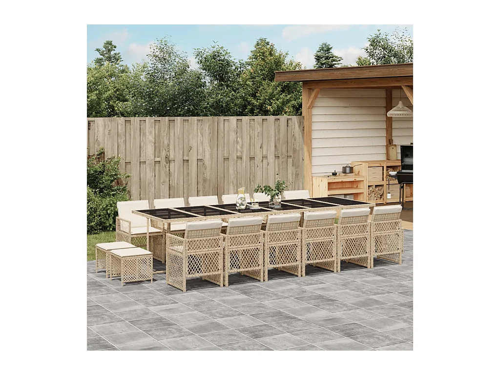 Ensemble à manger de jardin et coussins 17 pcs beige