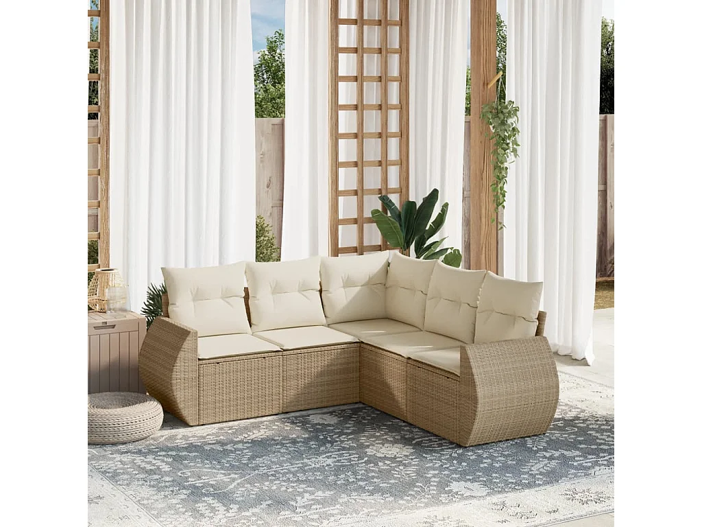 Salon de jardin avec coussins 5 pcs beige résine tressée