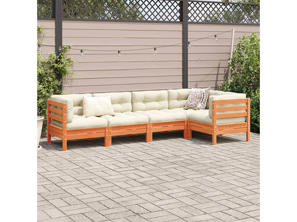 5pcs conj. sofás jardim + almofadões pinho maciço castanho-mel