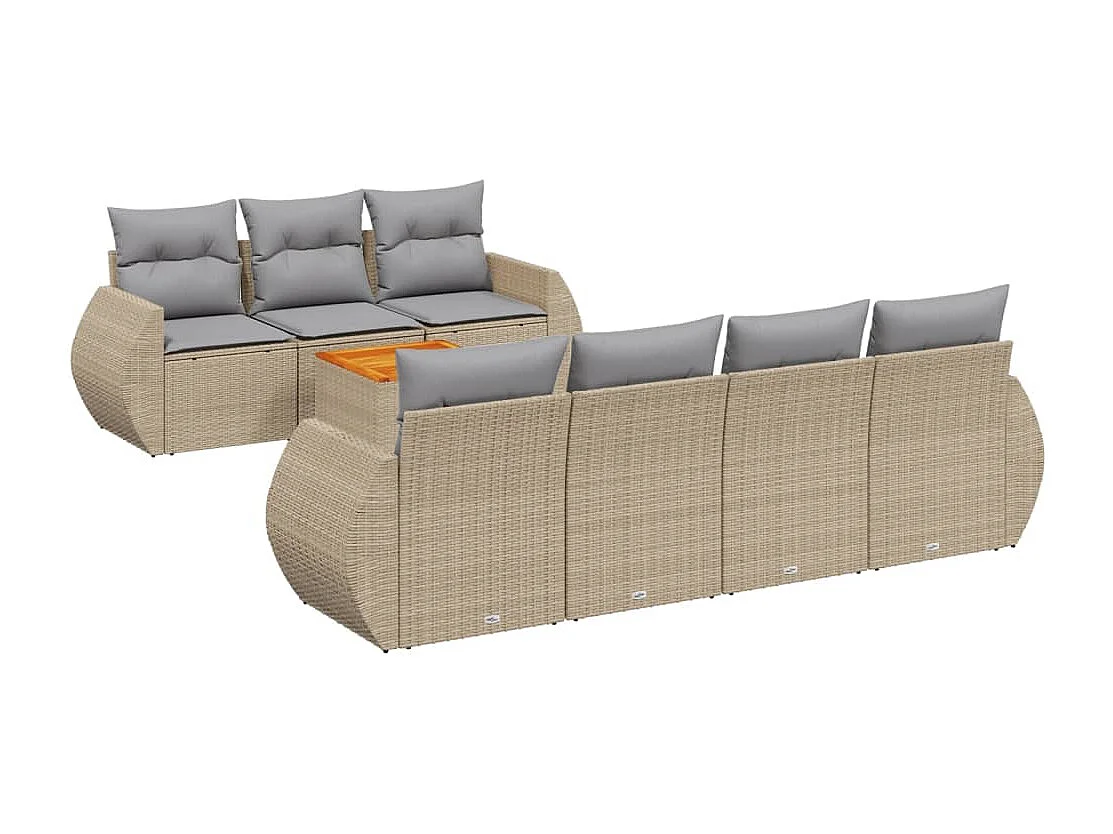 Set Divano da Giardino 8 pz con Cuscini Beige in Polyrattan