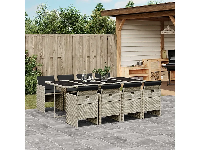 Ensemble à manger de jardin et coussins 9 pcs gris clair rotin