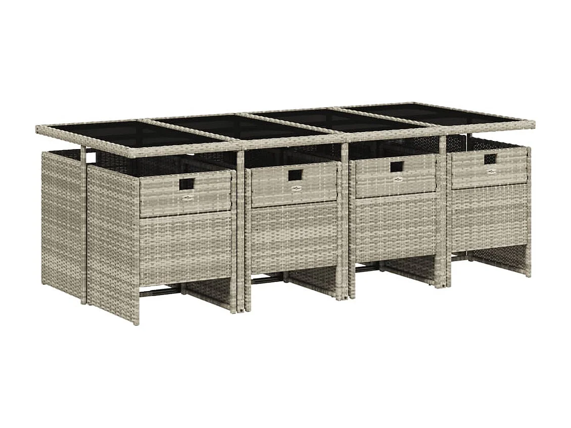 Set Pranzo da Giardino 9pz con Cuscini Grigio Chiaro Polyrattan