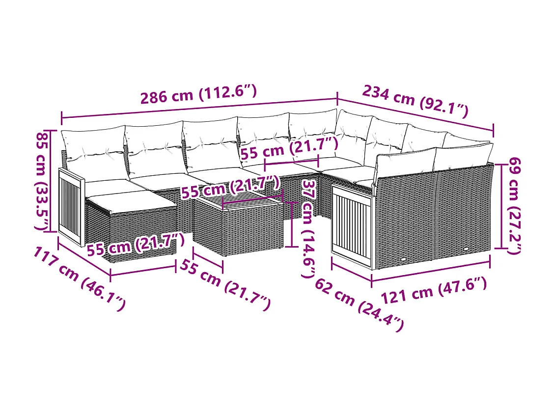 Salon de jardin 11 pcs avec coussins beige résine tressée
