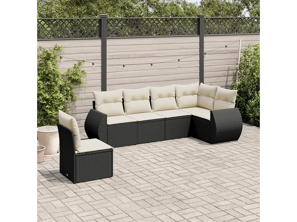 Salon de jardin 6 pcs avec coussins noir résine tressée